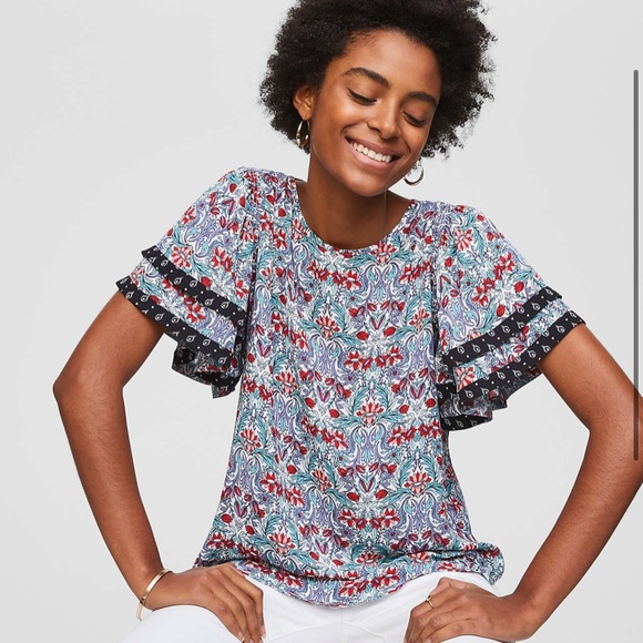 LOFT Scroll Flutter Sleeve Top - Picture 1 of 11